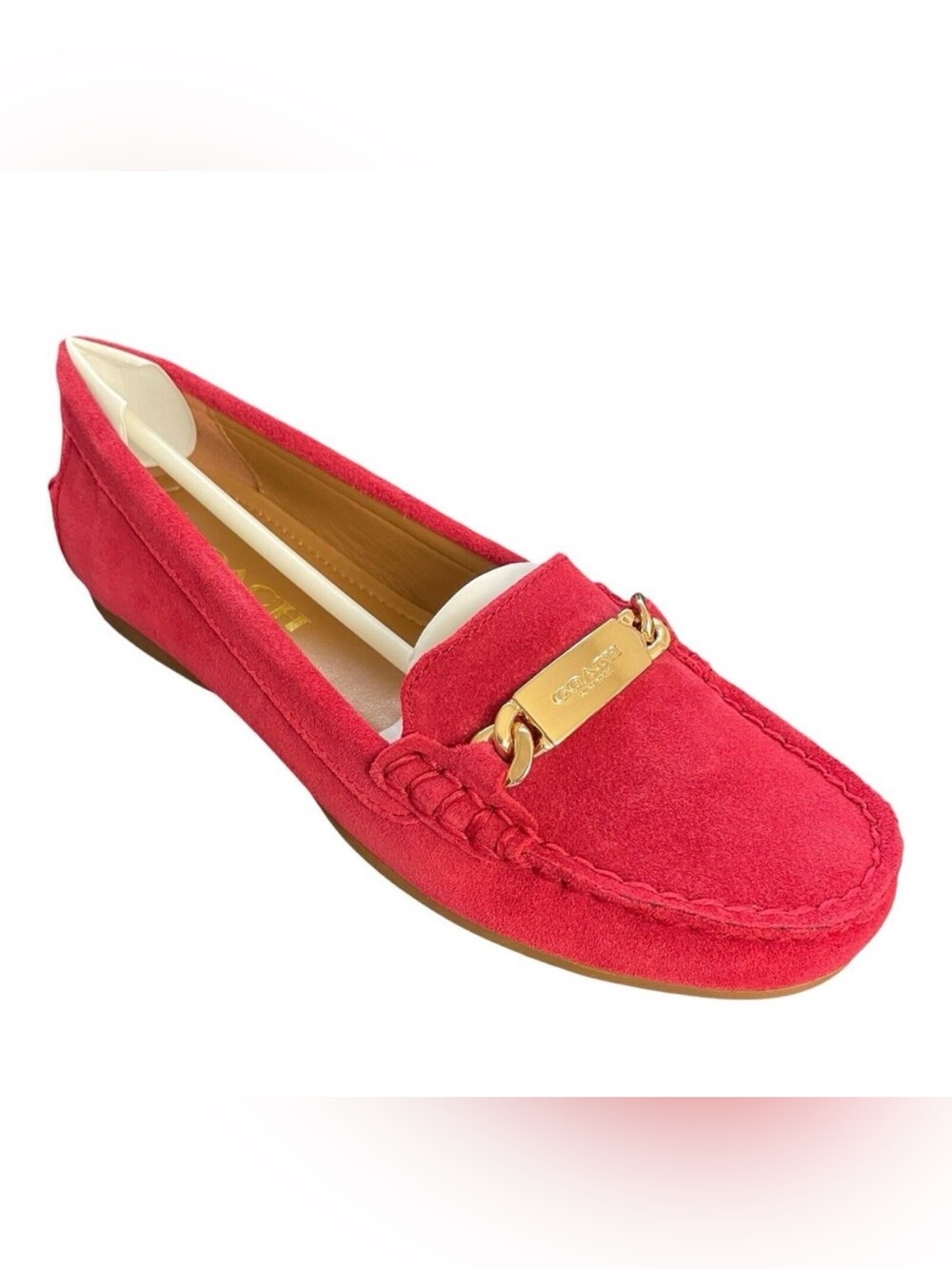 Coach Shoes Olive Loafers Womens Size 5 True Red Suede Leather Slip On 02131 NIB